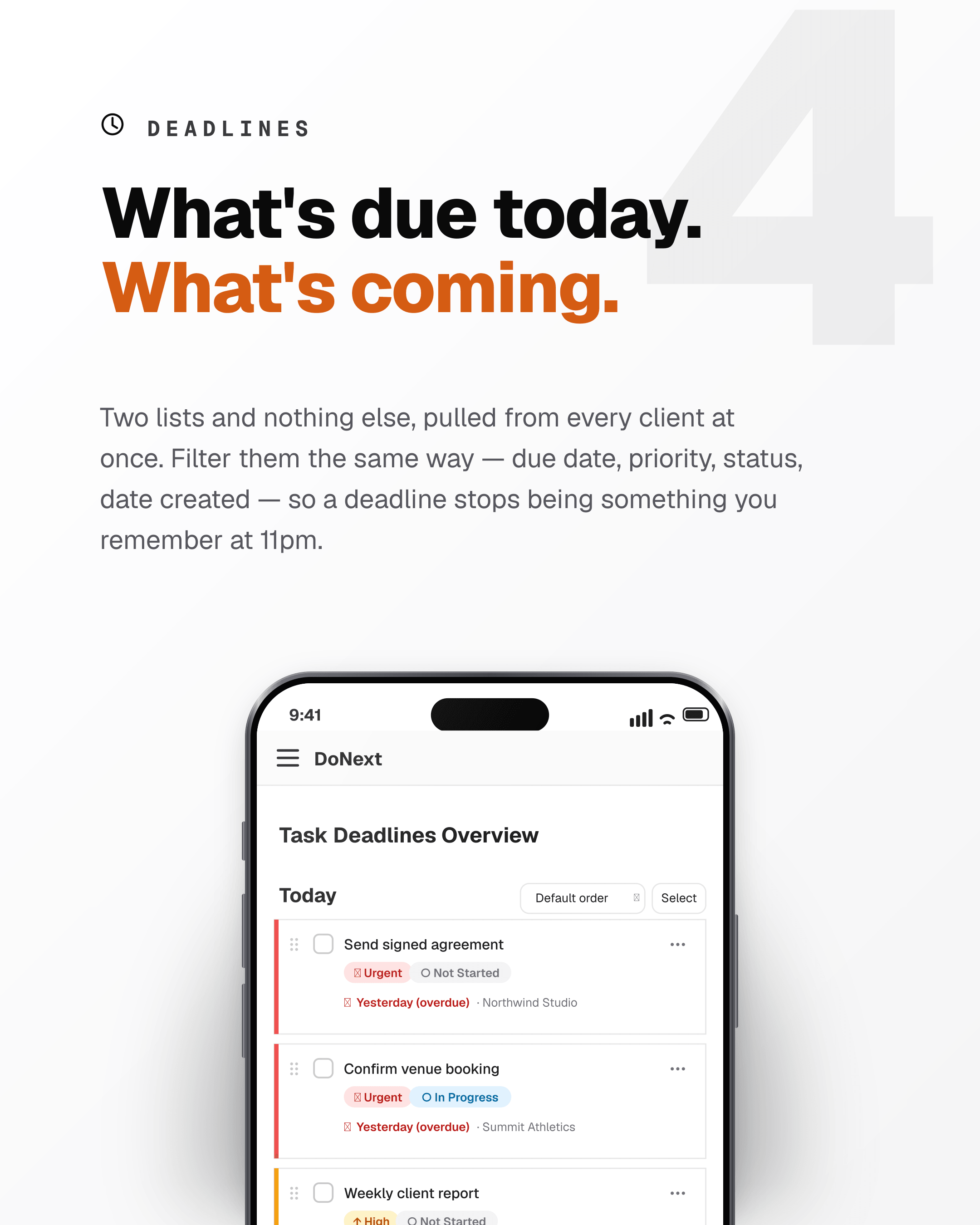 What's due today. What's coming